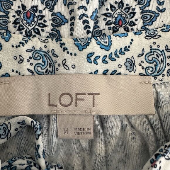 Loft Womens Blouse Sz Medium Floral Blue Sleeveless Keyhole Modern Trendy Casual - Picture 7 of 10